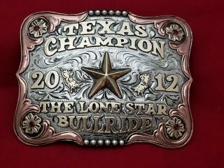 2012 Trophy Rodeo Belt Buckle Vintage Texas The Lone Star Bull Riding Champ 129
