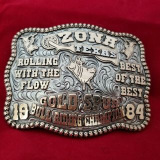 Rodeo Buckle Vintage 1984 Ozona Texas Bull Riding Champion Engraved Signed 555