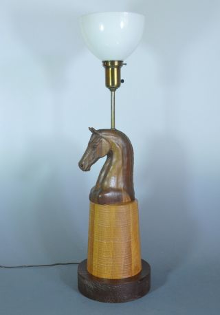 A Brandt Ranch Oak Carved Horse Head Lamp - Perfect