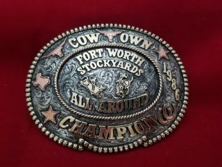 1986 Trophy Rodeo Belt Buckle Fort Worth Texas Cowtown Champion Vintage 561