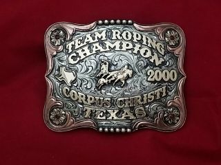 2000 Trophy Rodeo Belt Buckle Vintage Corpus Christi Texas Team Roping Champ 185