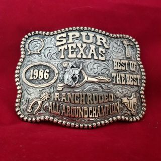 Vintage Rodeo Buckle 1986 Spur Texas Calf All Around Champion Hand Engraved 459