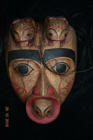 Orig $399 Northwest Coast Transformation Mask,  Hair 1900s 14 " Signed