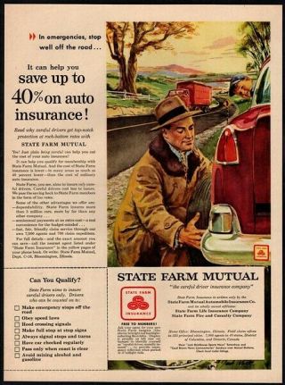 1954 State Farm Mutual Insurance - Dad Changing Hardtop Car Tire Vintage Ad