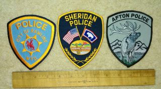 3 Wyoming Police Patches Rawlins,  Sheridan & Afton