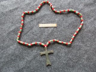 Fur Trade Jesuit Cross Necklace,  Hudson Bay Style Beaver Tail Cross Chi - 03407