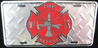 Fire Fighter Diamond License Plate Car Truck Tag Fireman Firefighter Rescue
