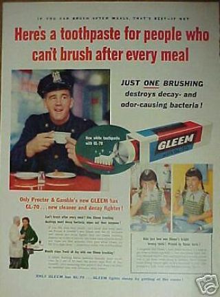 1954 Gleem Toothpaste Police Man Photo Trade Print Ad