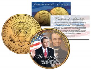 Barack Obama W/lincoln Inauguration 2009 Jfk Half Dollar Coin 24k Gold Plated