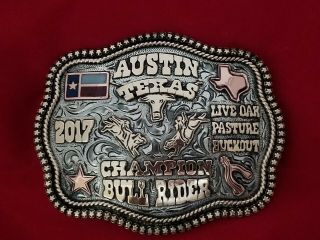 2017 Rodeo Trophy Belt Buckle Austin Texas Bull Riding Champion Vintage 770