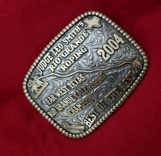 VINTAGE RODEO BUCKLE TROPHY 2004 FAR WEST TEXAS CALF ROPING Engraved Signed 398 2