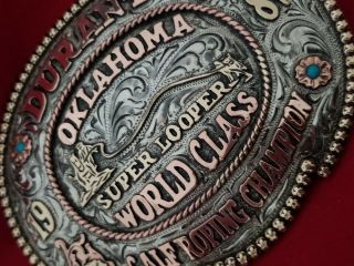 1987 TROPHY RODEO BELT BUCKLE VINTAGE DURANT OKLAHOMA CALF ROPING CHAMPION 268 3