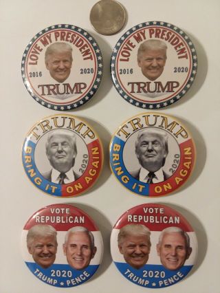 6 - Pack,  2020 Donald Trump For President 2.  25 " Campaign Button,  Pin,  Memorabilia