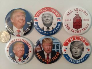6 - Pack,  2020 Donald Trump For President 2.  25 " Campaign Button,  Memorabilia