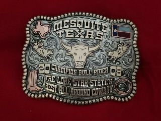 2008 Rodeo Trophy Belt Buckle Mesquite Texas Bull Riding Champion Vintage 405