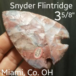 Huge Flintridge Snyder Arrowhead Spear Point Native Indian Artifact Miami,  Co.  Oh