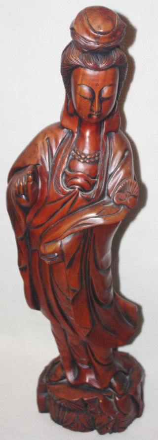 Chinese Vintage Large 30 Inches Tall 1940s - 50s Kwan Yin Hand Carved Wood Figure