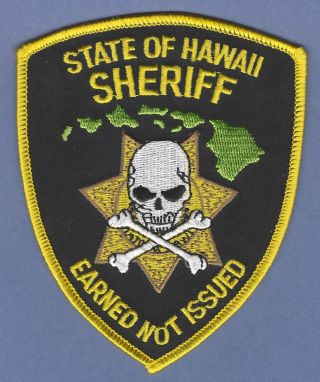 Hawaii State Sheriff Police Shoulder Patch Skull