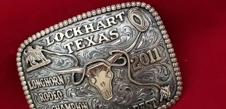 RODEO BUCKLE 2011 LOCKHART TEXAS CALF ROPING CHAMPION Hand Engraved Signed 242 3