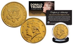 2017 Donald Trump Official Presidential 24k Gold Plated Tribute Coin With