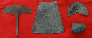 4 Precolumbian Metal Artifacts In Copper.  Medium To Big Size Chimu Culture 1300ad