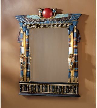 24.  5 " Ancient Egyptian Revival Decorative Wadjet Mirror Two Cobra Candle Holders
