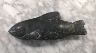 Vintage Inuit Fish Soapstone Hand Carved Eskimo Art Canada Canadian