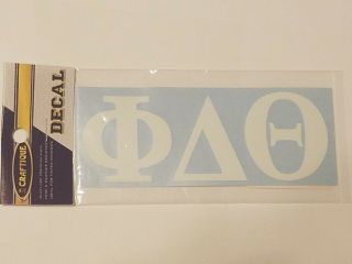 Craftique White Phi Delta Theta Sticker Of Letters For Outside Glass,  Car Decal