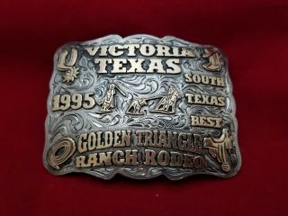 1995 Champion Rodeo Trophy Belt Buckle Victoria Texas Team Roper Vintage 282