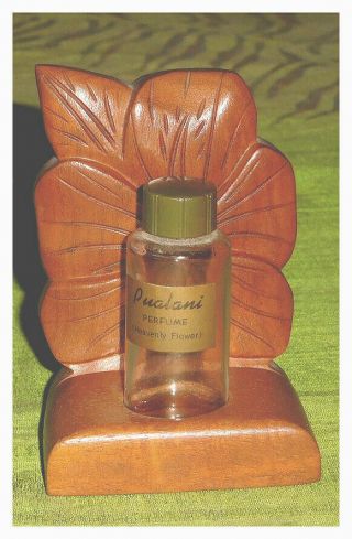 Carved Hula Lei Wood Hawaiian Perfume Bottle,  Hibiscus,  Pualani (heavenly Flower)