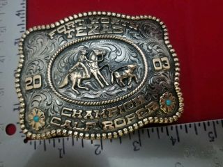 2003 CHAMPION RODEO TROPHY BUCKLE VINTAGE FORT WORTH TEXAS CALF ROPING 634 2