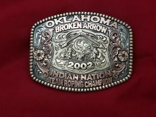 2002 Trophy Rodeo Belt Buckle Vintage Broken Arrow Team Roping Champion 842