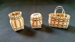 Native American Set Of 3 Miniature White Oak Baskets By Betty Maney - Cherokee