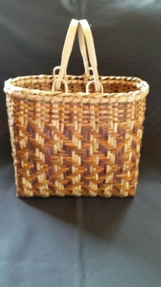 Native American River Cane Basket By Lucille Lossiah - Cherokee Tribe