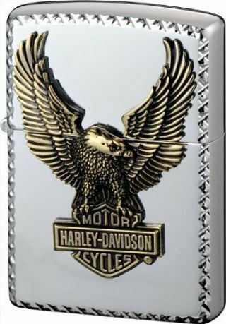 Zippo Oil Lighter Harley Davidson Bald Eagle Hdp - 23 Silver Antique Gold Japan
