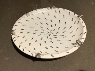 Emilia Castillo White Pottery Ceramic Bowl With Silver Minnows And Frogs - 7 "