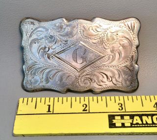 Mid Century Cowboy Belt Buckle Sterling Silver Frontier Engraved “g”hand Crafted