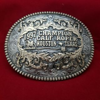 1997 Rodeo Trophy Belt Buckle Vintage Houston Texas Calf Roping Champion 658