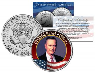 George Hw Bush President 1989 - 1993 Jfk Kennedy Half Dollar Colorized Us Coin