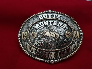 1984 Champion Rodeo Trophy Belt Buckle Butte Montana Saddle Bronc Vintage 283