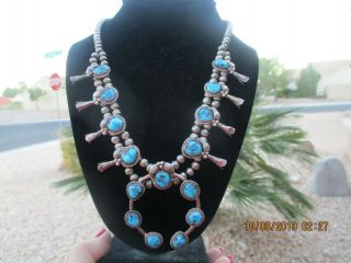 Old Pawn Navajo Squash Blossom Necklace Turquoise 18 " L@@k