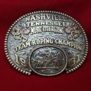 1981 Rodeo Trophy Buckle Vintage Nashville Tennessee Team Roping Champion 96