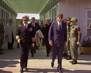 President John F.  Kennedy With Shah Of Iran At Camp Lejeune 8x10 Photo