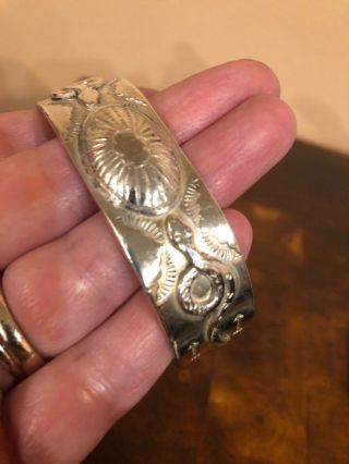 Unmarked Sterling Silver Cuff Bracelet With Snakes And Swastika Mark 48.  2 Grams