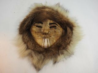 Scarce Alaskannunamiut Caribou Hide And Wolf Hair Mask By Justus Mekiana