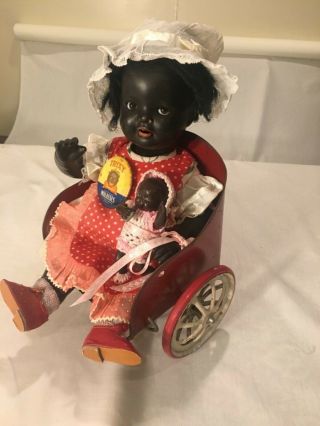 Antique African American Doll With Glass Eyes And Paper.  Mache Composition