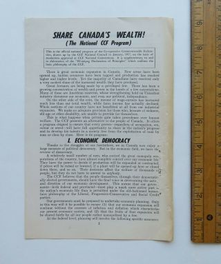 X46 1957 Ccf Political Pamphlet Share Canada’s Wealth Labor & Nuclear Peace
