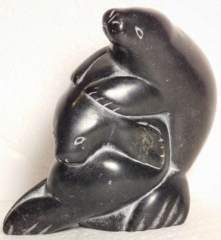 Inuit Eskimo Soapstone Carving Sculpture " Copulating Seals " By Joanassie Smith