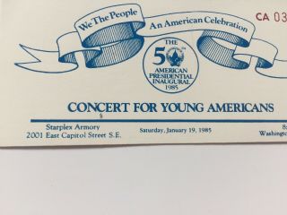 1985 President Ronald Reagan Inauguration Concert for Young Americans Ticket 2