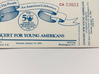 1985 President Ronald Reagan Inauguration Concert for Young Americans Ticket 3